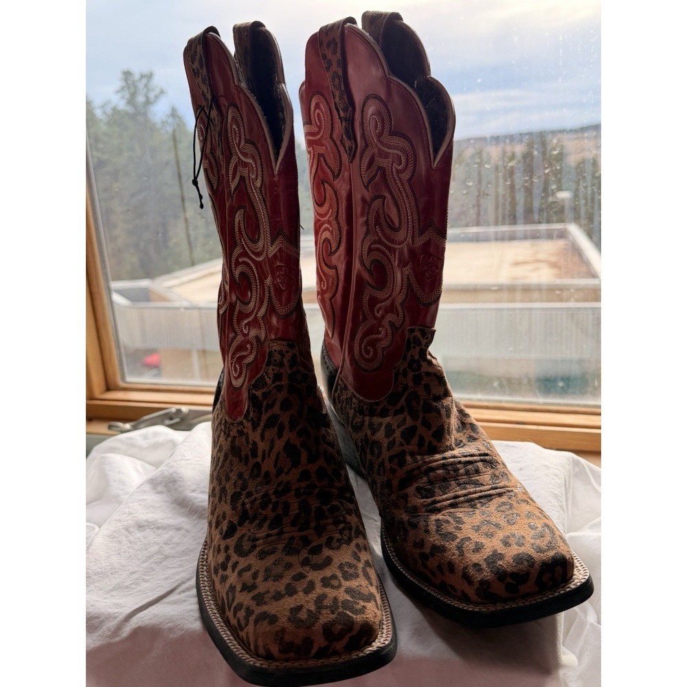 Ariat Quickdraw Men's 10B, Red & Leopard Print Cowboy Pull On Boots 10009543 - Picture 3 of 12